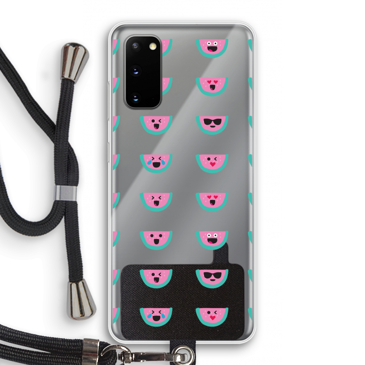 Smiley watermeloenprint: Samsung Galaxy S20 Transparant Hoesje met koord
