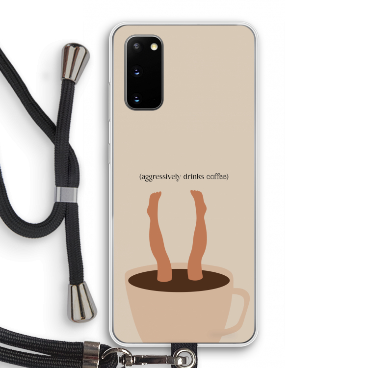 Aggressively drinks coffee: Samsung Galaxy S20 Transparant Hoesje met koord
