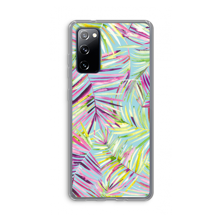 Tropical Palms Blue: Samsung Galaxy S20 FE / S20 FE 5G Transparant Hoesje