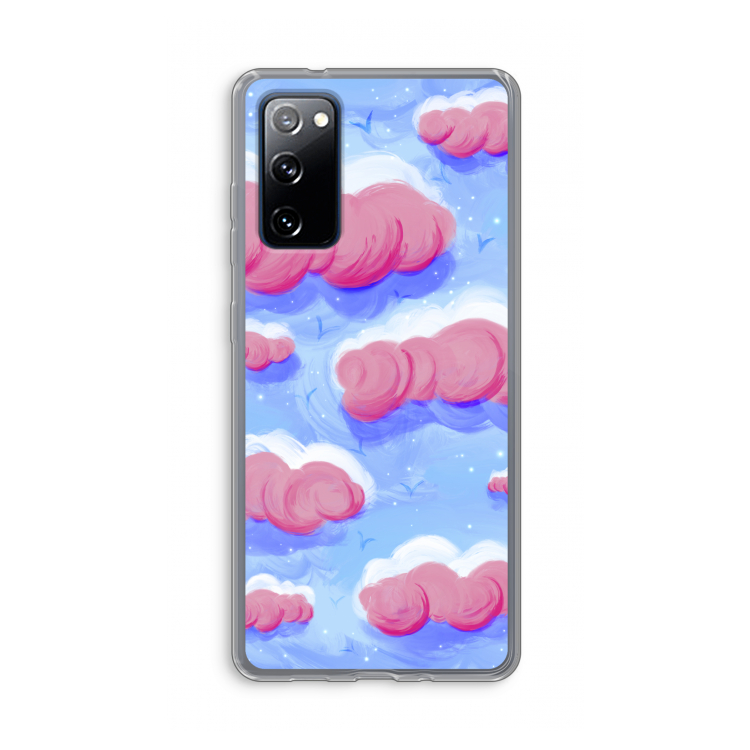 Roze wolken met vogels: Samsung Galaxy S20 FE / S20 FE 5G Transparant Hoesje