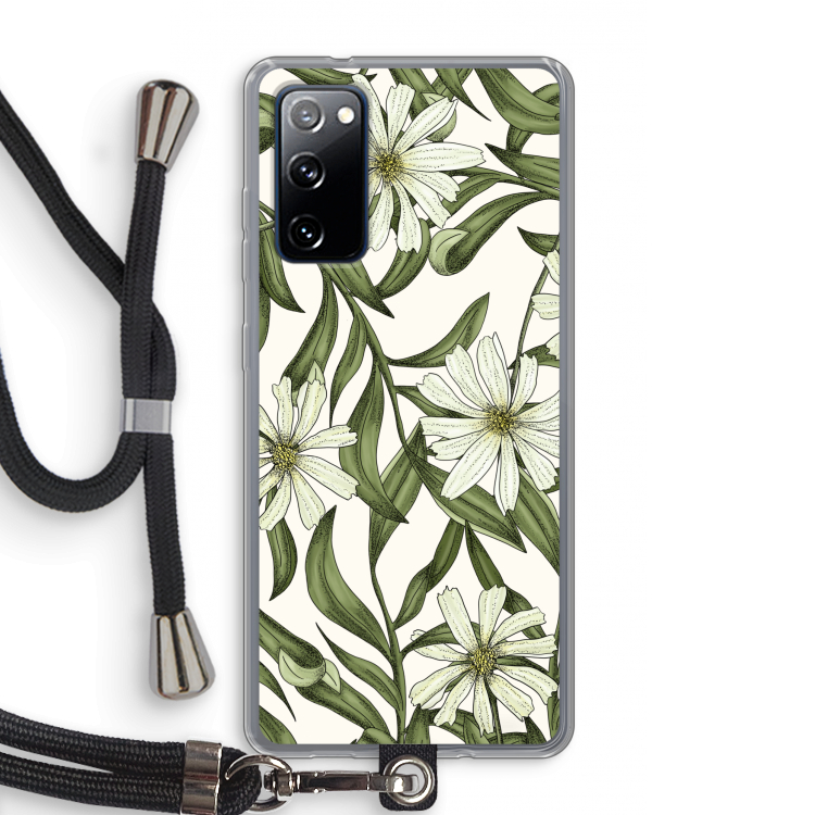 Wit bloemenpatroon: Samsung Galaxy S20 FE / S20 FE 5G Transparant Hoesje met koord