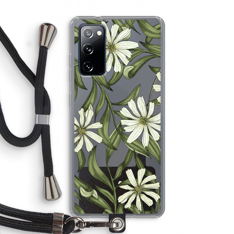 Wit bloemenpatroon: Samsung Galaxy S20 FE / S20 FE 5G Transparant Hoesje met koord
