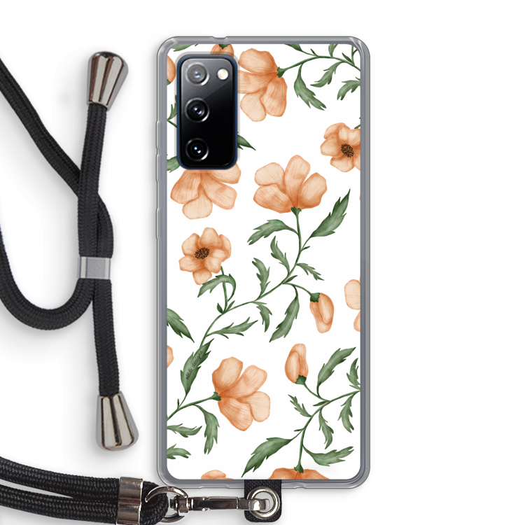 Peachy flowers: Samsung Galaxy S20 FE / S20 FE 5G Transparant Hoesje met koord
