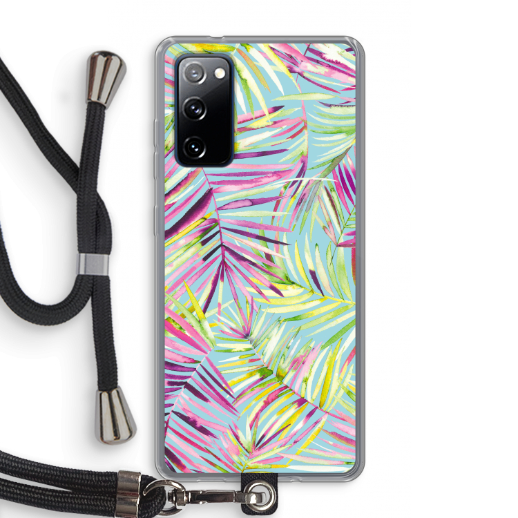 Tropical Palms Blue: Samsung Galaxy S20 FE / S20 FE 5G Transparant Hoesje met koord