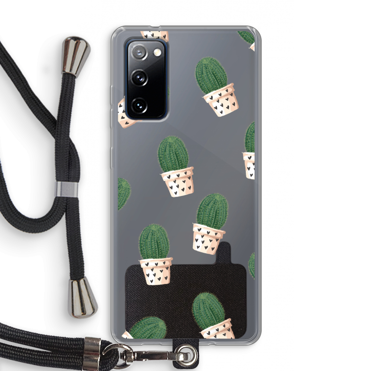 Cactusprint roze: Samsung Galaxy S20 FE / S20 FE 5G Transparant Hoesje met koord