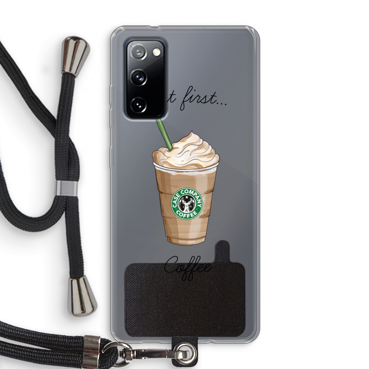 But first coffee: Samsung Galaxy S20 FE / S20 FE 5G Transparant Hoesje met koord