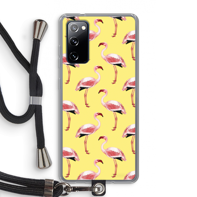 Flamingo's geel: Samsung Galaxy S20 FE / S20 FE 5G Transparant Hoesje met koord