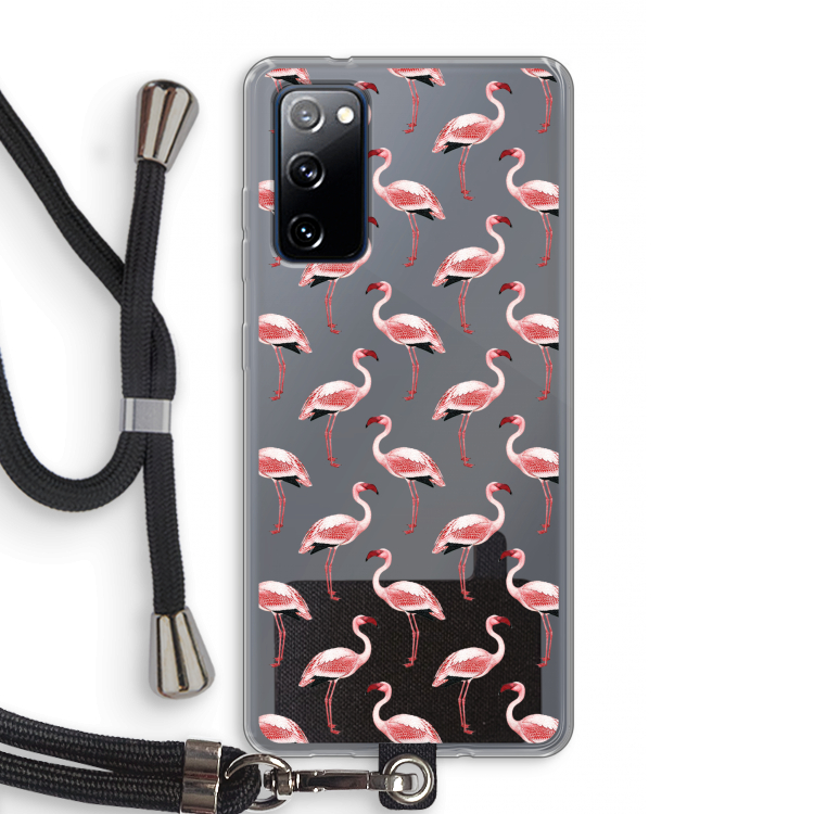 Flamingoprint groen: Samsung Galaxy S20 FE / S20 FE 5G Transparant Hoesje met koord