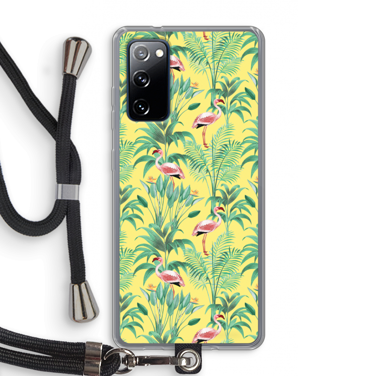 Flamingo party: Samsung Galaxy S20 FE / S20 FE 5G Transparant Hoesje met koord