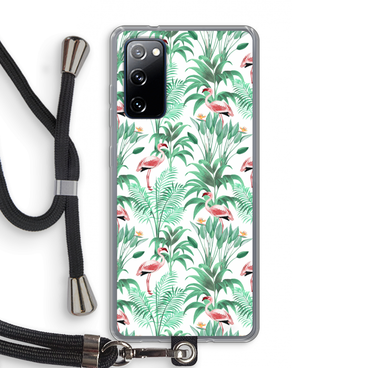 Flamingo bladeren: Samsung Galaxy S20 FE / S20 FE 5G Transparant Hoesje met koord