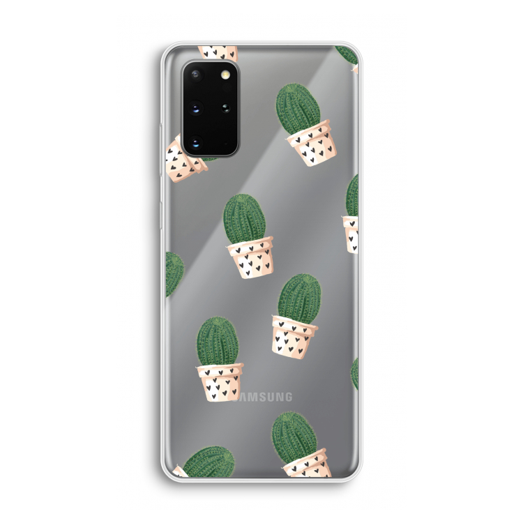 Cactusprint roze: Samsung Galaxy S20 Plus Transparant Hoesje