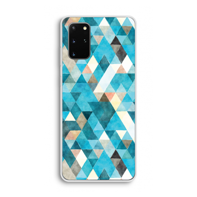 Gekleurde driehoekjes blauw: Samsung Galaxy S20 Plus Transparant Hoesje