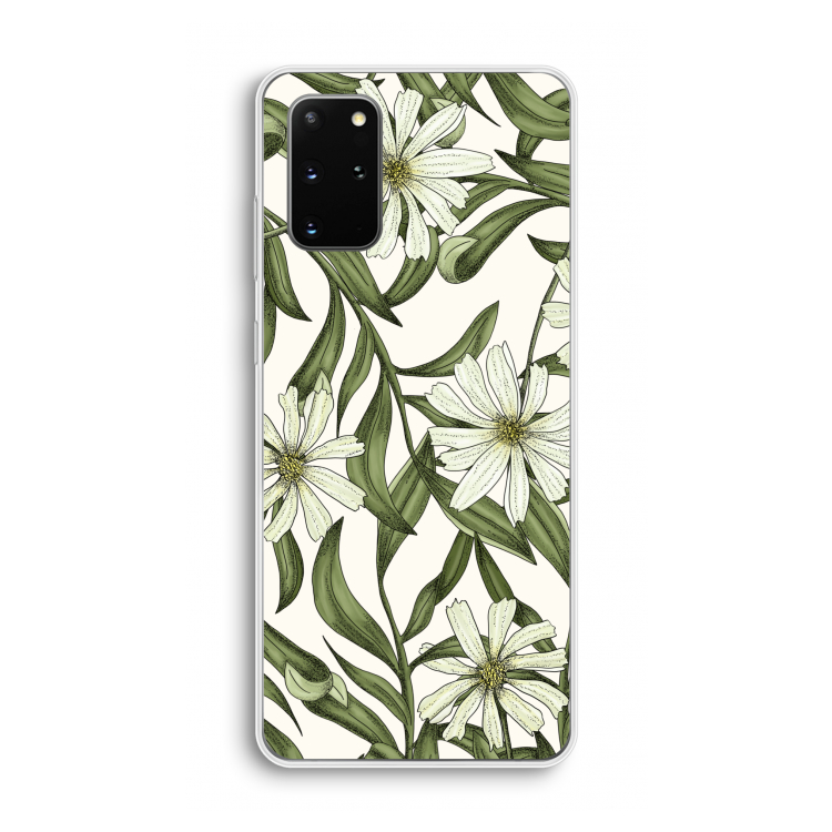 Wit bloemenpatroon: Samsung Galaxy S20 Plus Transparant Hoesje