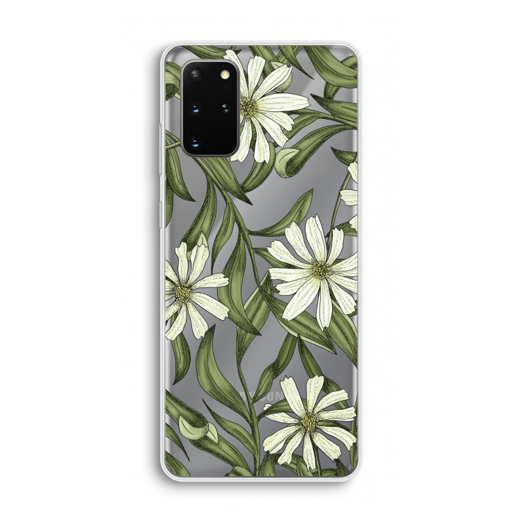 Wit bloemenpatroon: Samsung Galaxy S20 Plus Transparant Hoesje