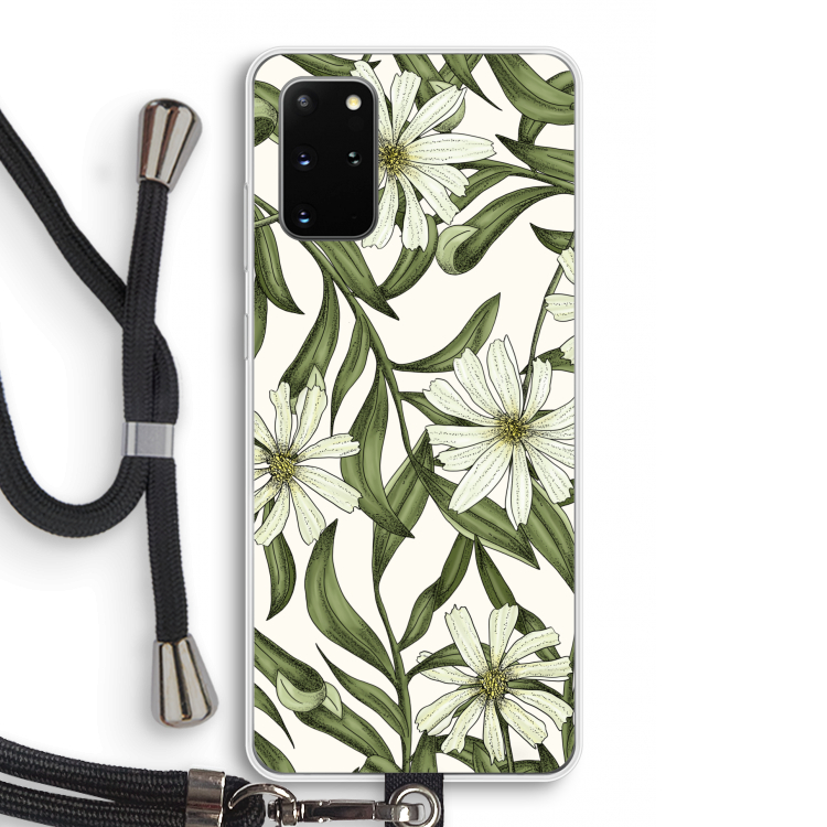 Wit bloemenpatroon: Samsung Galaxy S20 Plus Transparant Hoesje met koord