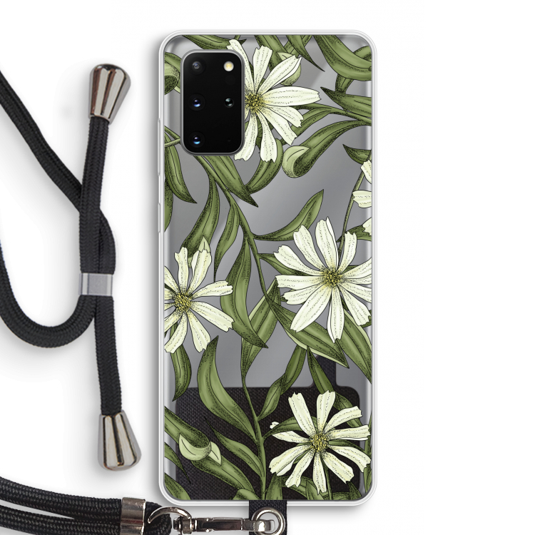 Wit bloemenpatroon: Samsung Galaxy S20 Plus Transparant Hoesje met koord