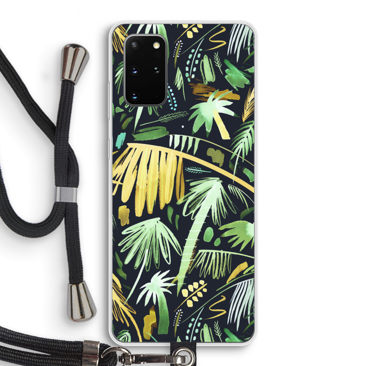 Tropical Palms Dark: Samsung Galaxy S20 Plus Transparant Hoesje met koord