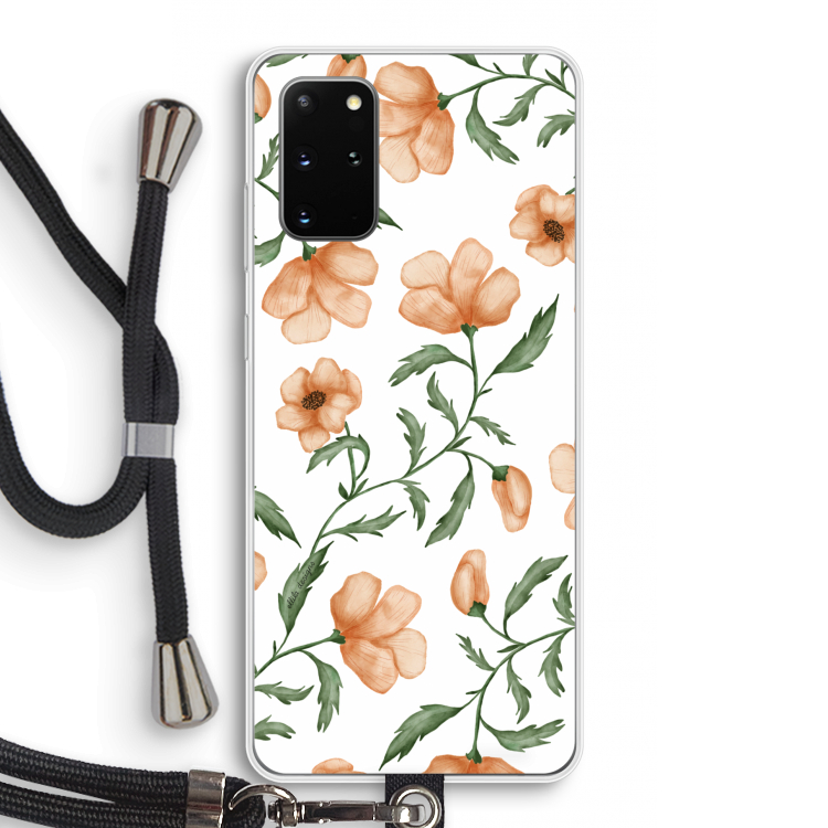 Peachy flowers: Samsung Galaxy S20 Plus Transparant Hoesje met koord