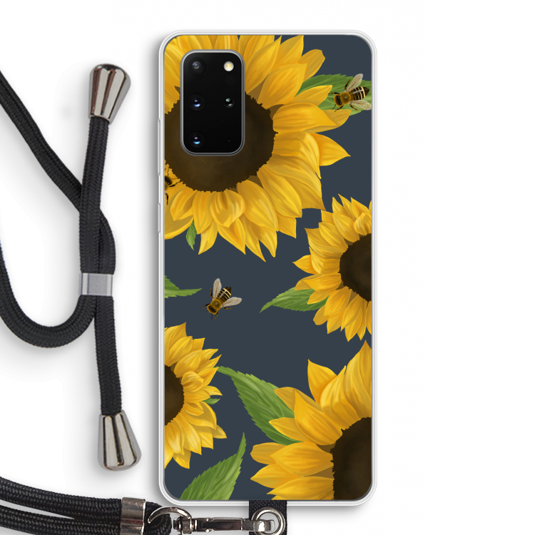 Sunflower and bees: Samsung Galaxy S20 Plus Transparant Hoesje met koord