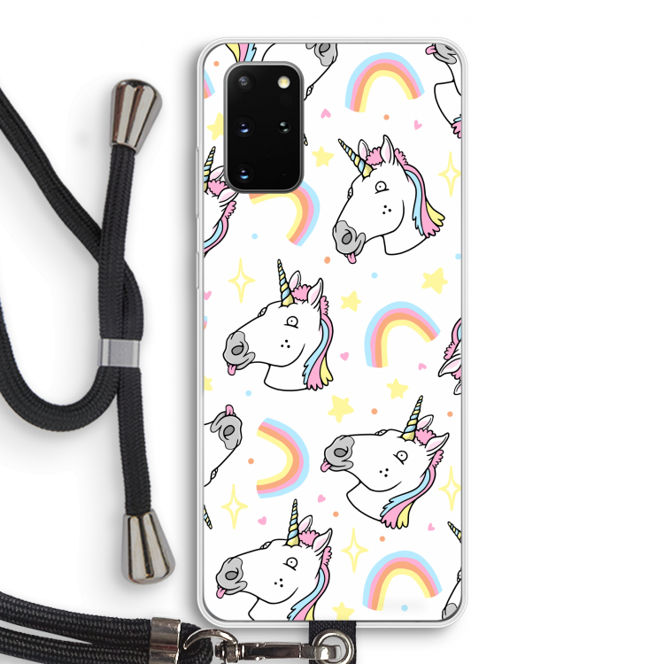Rainbow Unicorn: Samsung Galaxy S20 Plus Transparant Hoesje met koord