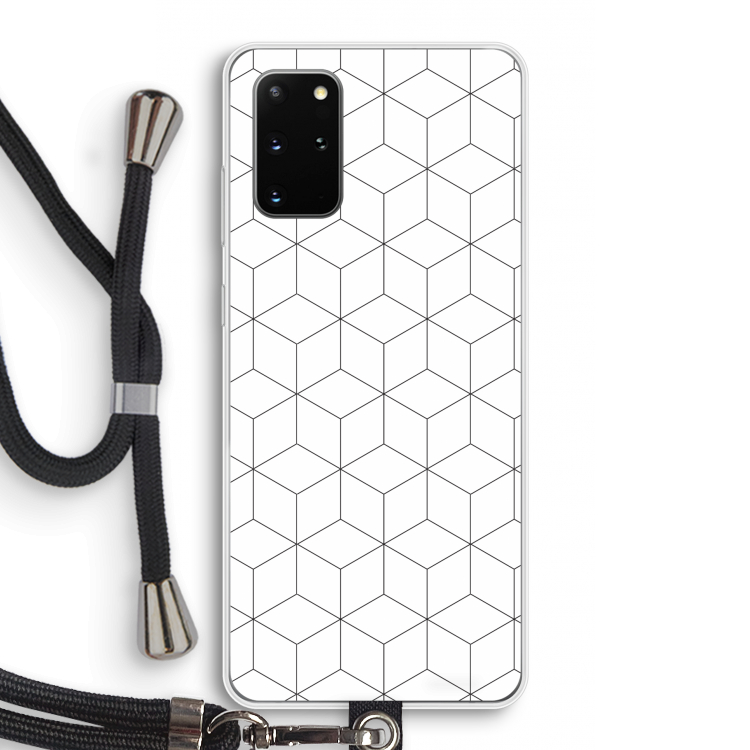 Zwart-witte kubussen: Samsung Galaxy S20 Plus Transparant Hoesje met koord