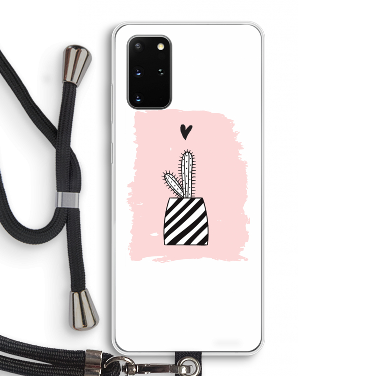 Zwart-wit cactus: Samsung Galaxy S20 Plus Transparant Hoesje met koord