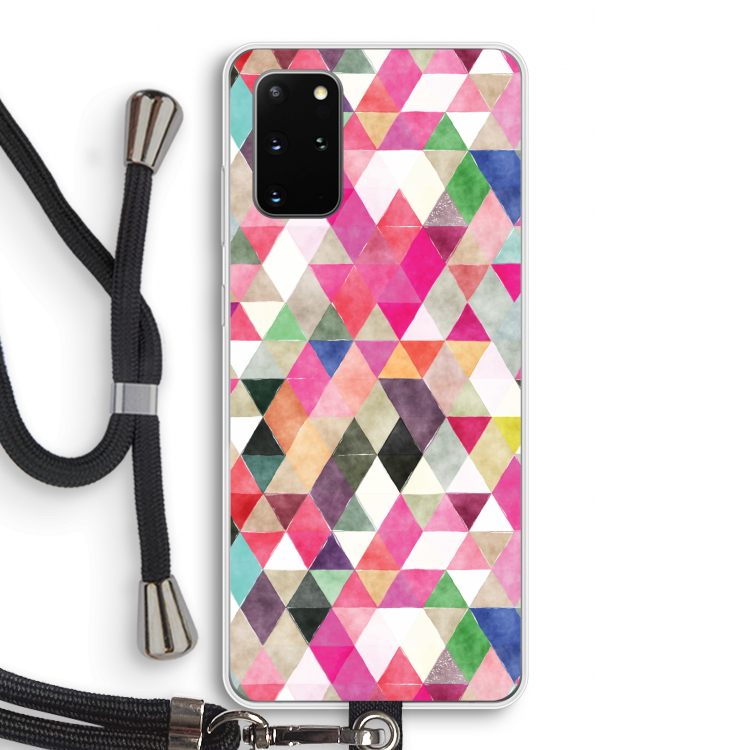Gekleurde driehoekjes: Samsung Galaxy S20 Plus Transparant Hoesje met koord