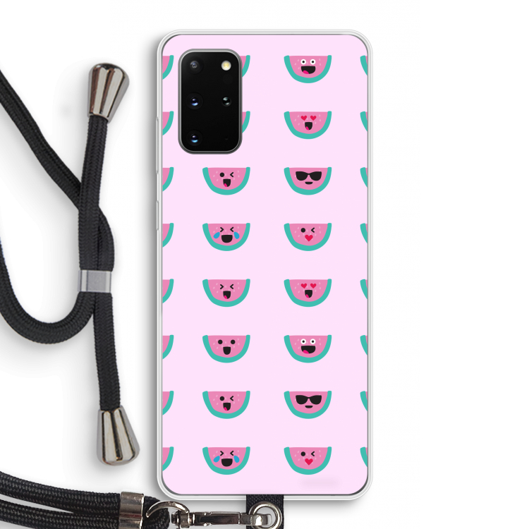 Smiley watermeloenprint: Samsung Galaxy S20 Plus Transparant Hoesje met koord