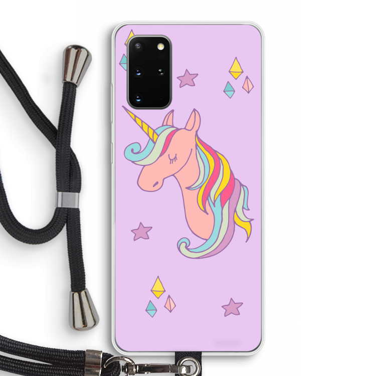 Roze eenhoorn: Samsung Galaxy S20 Plus Transparant Hoesje met koord