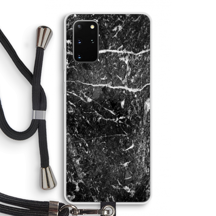 Zwart marmer: Samsung Galaxy S20 Plus Transparant Hoesje met koord