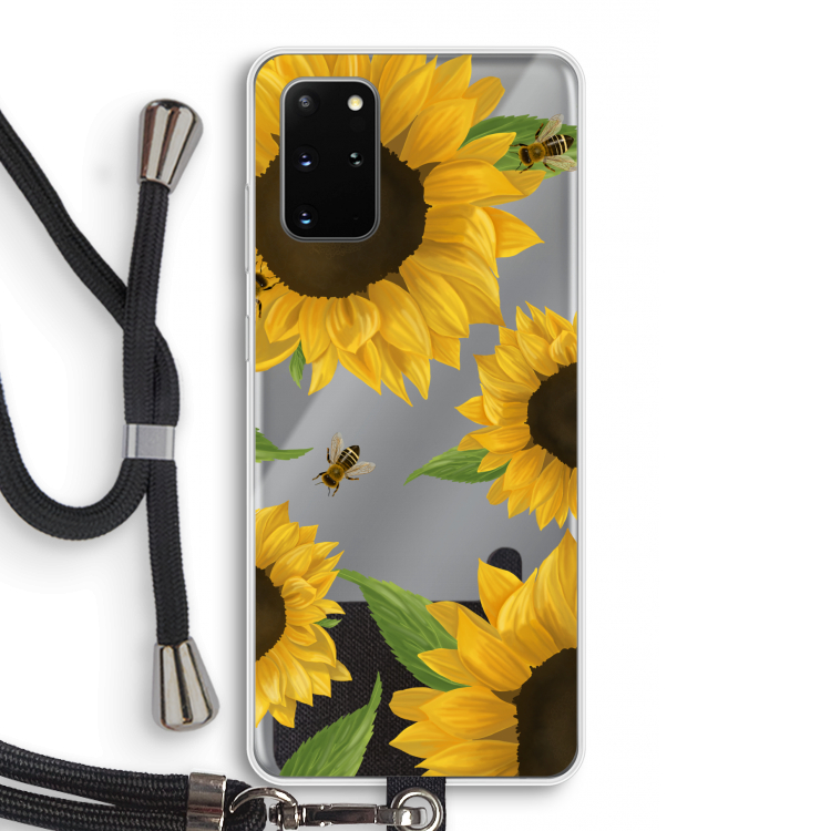 Sunflower and bees: Samsung Galaxy S20 Plus Transparant Hoesje met koord