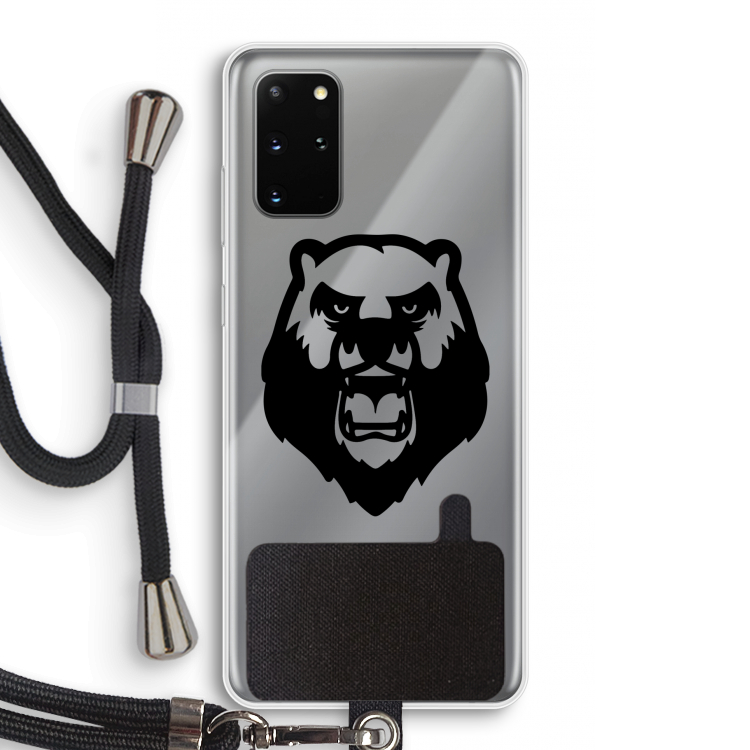 Angry Bear (black): Samsung Galaxy S20 Plus Transparant Hoesje met koord