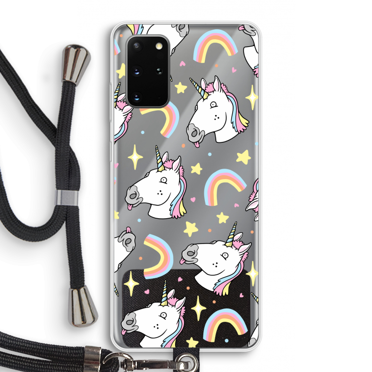 Rainbow Unicorn: Samsung Galaxy S20 Plus Transparant Hoesje met koord