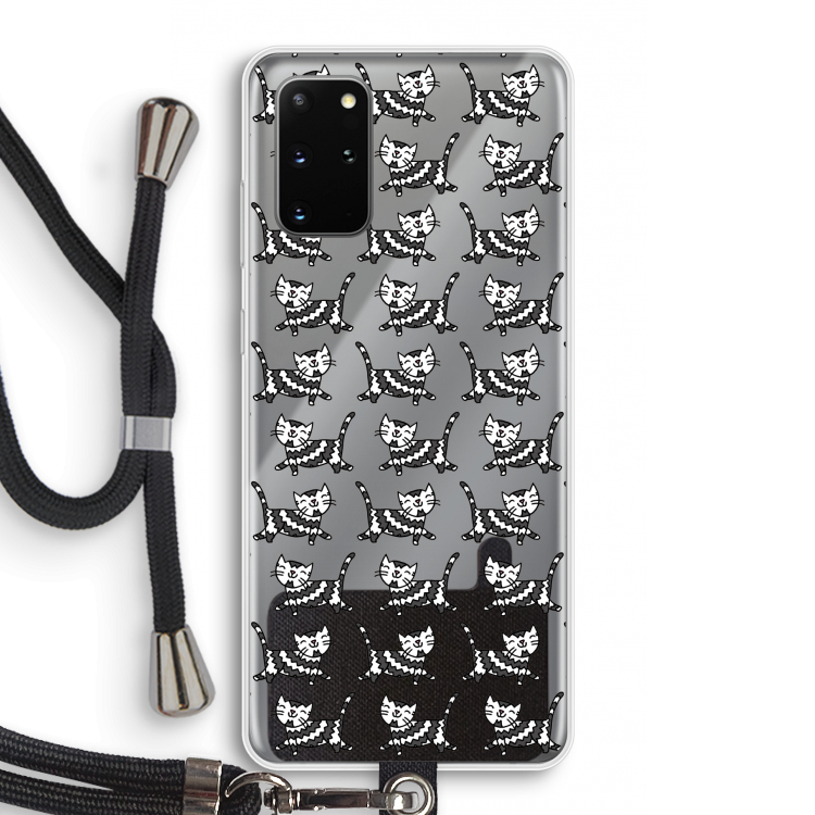 Zwarte poes: Samsung Galaxy S20 Plus Transparant Hoesje met koord