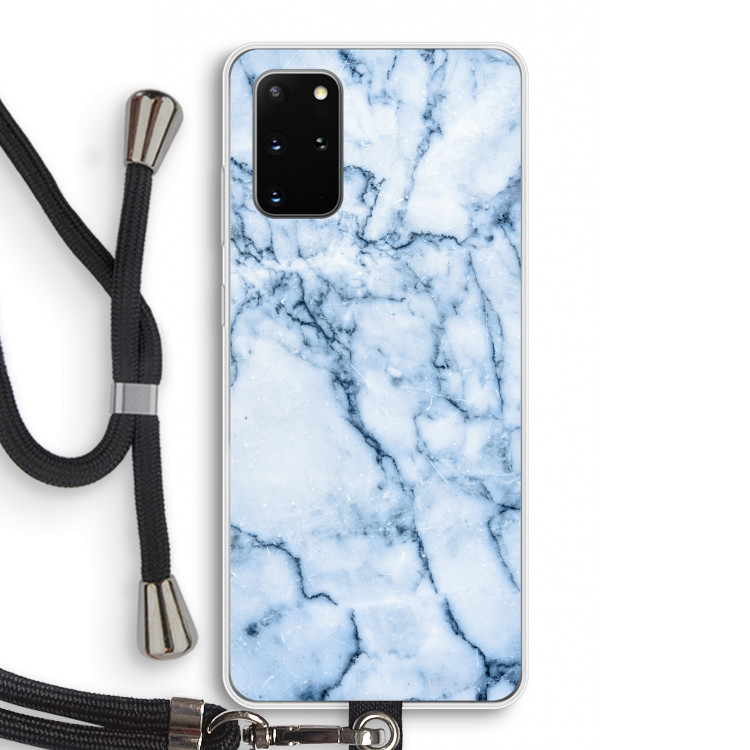 Blauw marmer: Samsung Galaxy S20 Plus Transparant Hoesje met koord