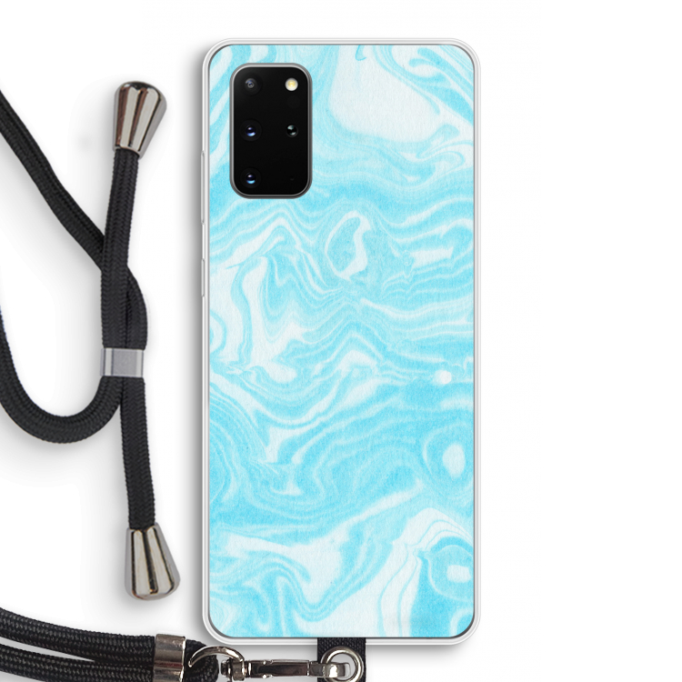 Waterverf blauw: Samsung Galaxy S20 Plus Transparant Hoesje met koord