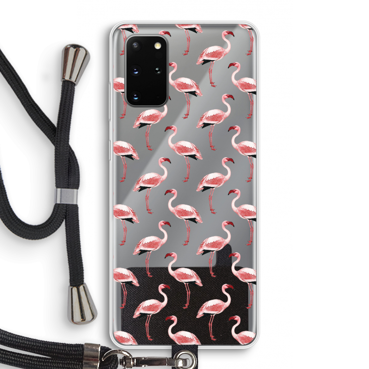 Flamingoprint groen: Samsung Galaxy S20 Plus Transparant Hoesje met koord