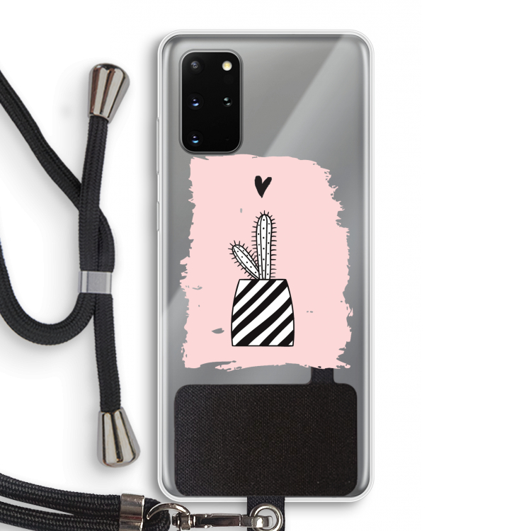 Zwart-wit cactus: Samsung Galaxy S20 Plus Transparant Hoesje met koord