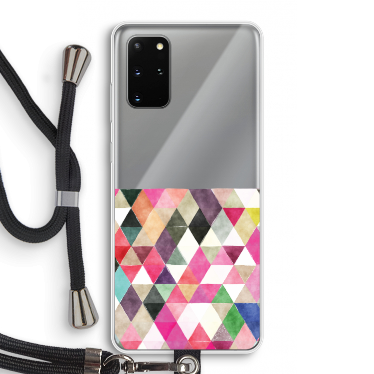 Gekleurde driehoekjes: Samsung Galaxy S20 Plus Transparant Hoesje met koord