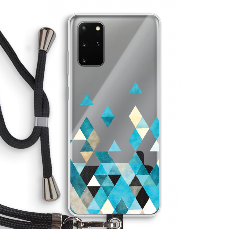 Gekleurde driehoekjes blauw: Samsung Galaxy S20 Plus Transparant Hoesje met koord