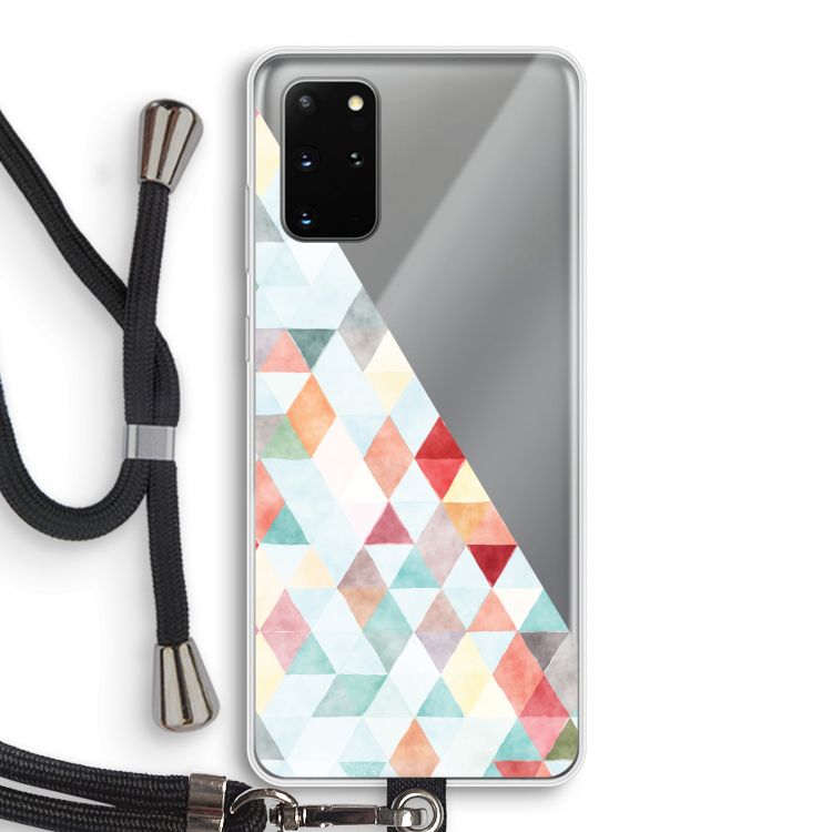 Gekleurde driehoekjes pastel: Samsung Galaxy S20 Plus Transparant Hoesje met koord