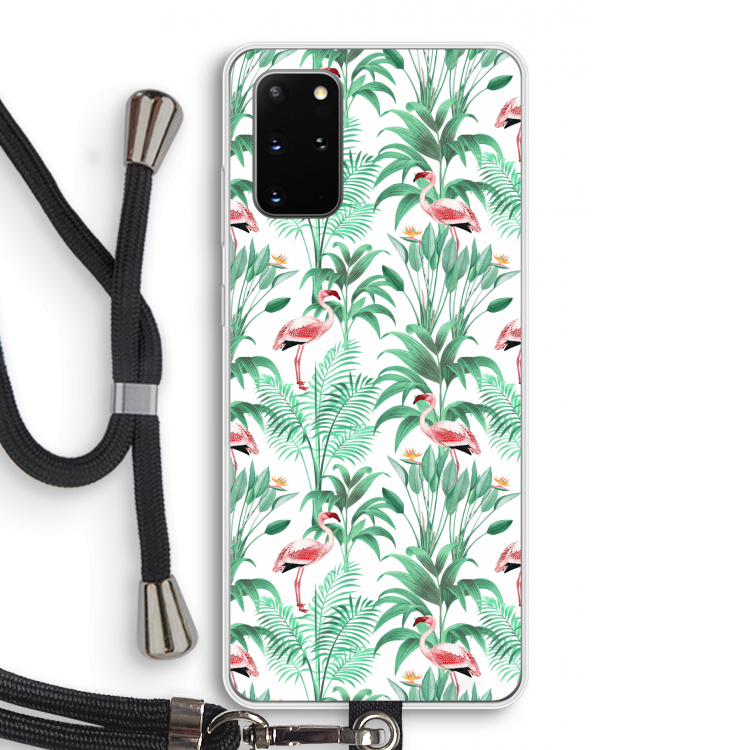 Flamingo bladeren: Samsung Galaxy S20 Plus Transparant Hoesje met koord