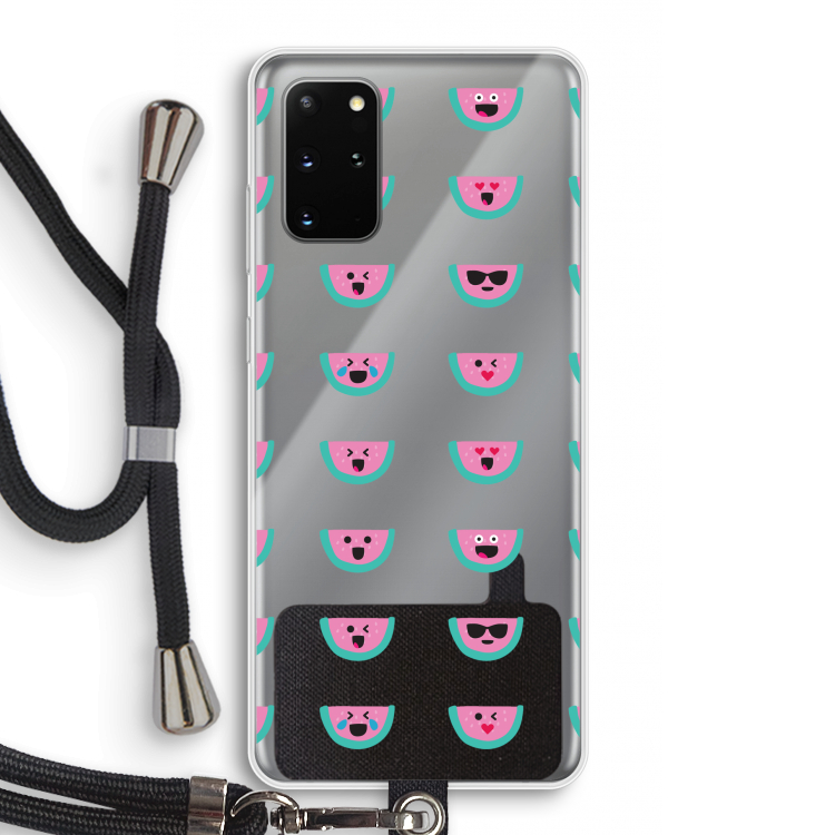 Smiley watermeloenprint: Samsung Galaxy S20 Plus Transparant Hoesje met koord