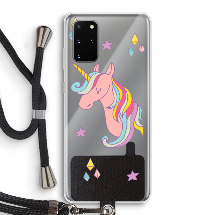 Roze eenhoorn: Samsung Galaxy S20 Plus Transparant Hoesje met koord