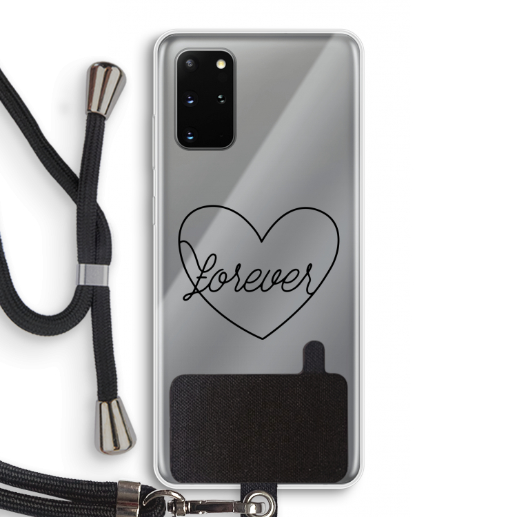 Forever heart black: Samsung Galaxy S20 Plus Transparant Hoesje met koord