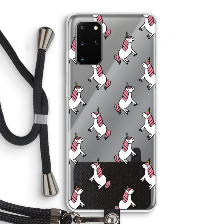 Eenhoorns overal: Samsung Galaxy S20 Plus Transparant Hoesje met koord