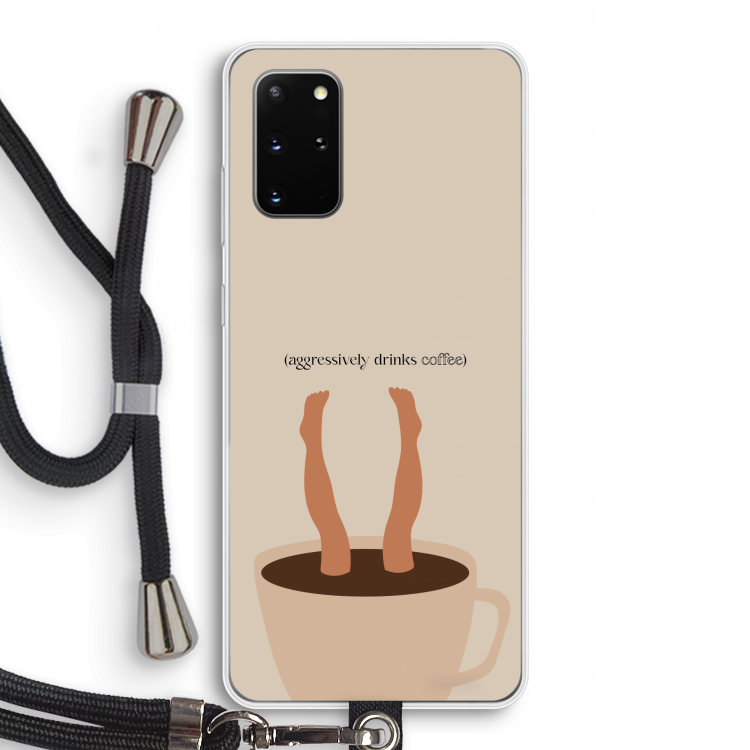 Aggressively drinks coffee: Samsung Galaxy S20 Plus Transparant Hoesje met koord