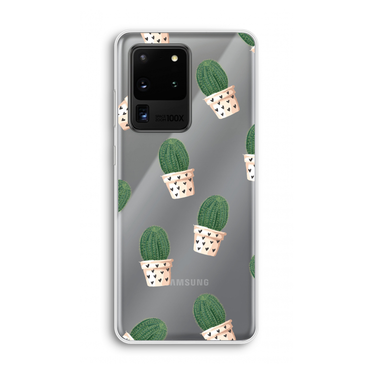 Cactusprint roze: Samsung Galaxy S20 Ultra Transparant Hoesje