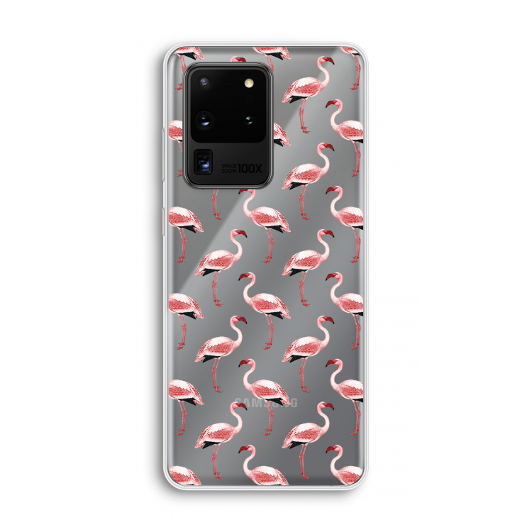 Flamingoprint groen: Samsung Galaxy S20 Ultra Transparant Hoesje