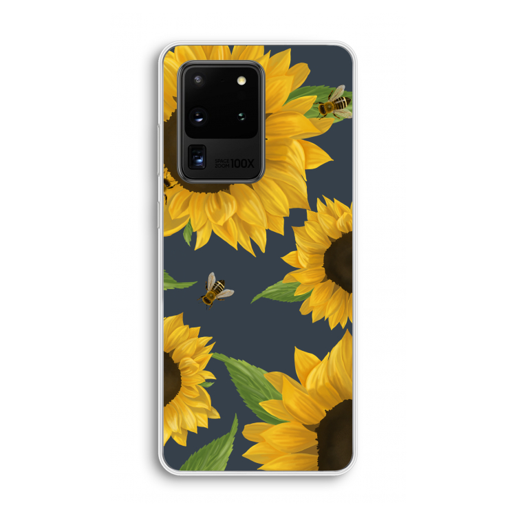 Sunflower and bees: Samsung Galaxy S20 Ultra Transparant Hoesje